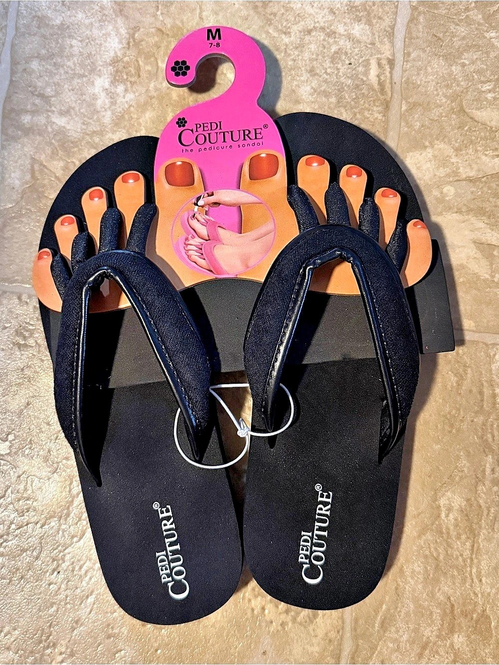 Pedi Couture Pedicure Sandals Black & Pink US 7-8 NWT